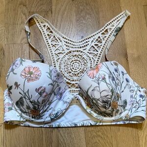 H&M Floral Bikini Top with Crochet Detail